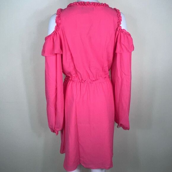 Nicole Miller Ruffle Cold Shoulder Long Sleeve Dress in Camelia Rose - Picture 5 of 12